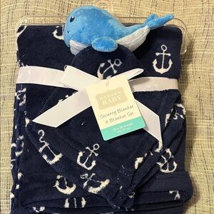 Hudson Baby Blue Anchor Blanket Set with Plush Whale